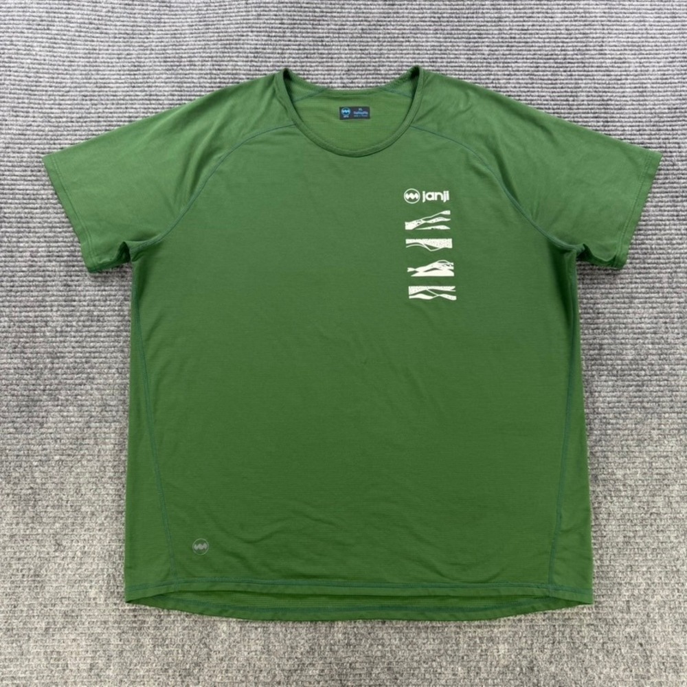 Janji Helio Tech Tee Green Running Shirt Mens XL Run Everywhere Graphic Raglan